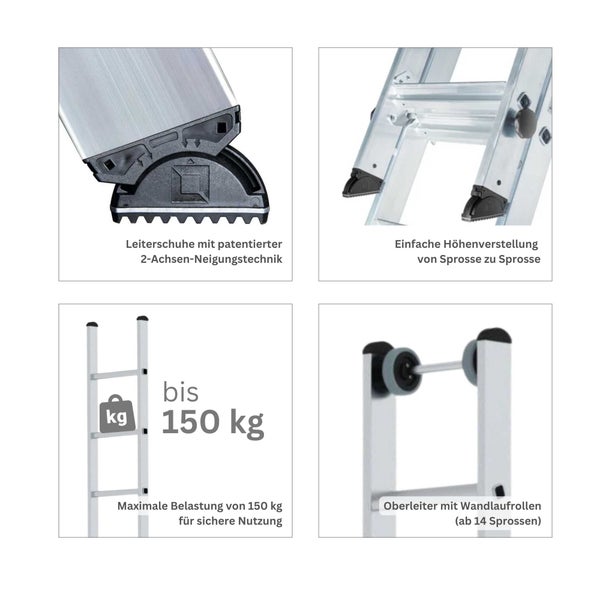 PROREGAL Sprossen-Schiebeleiter 2-Teilig Ohne Traverse 2 x 6 Sprossen