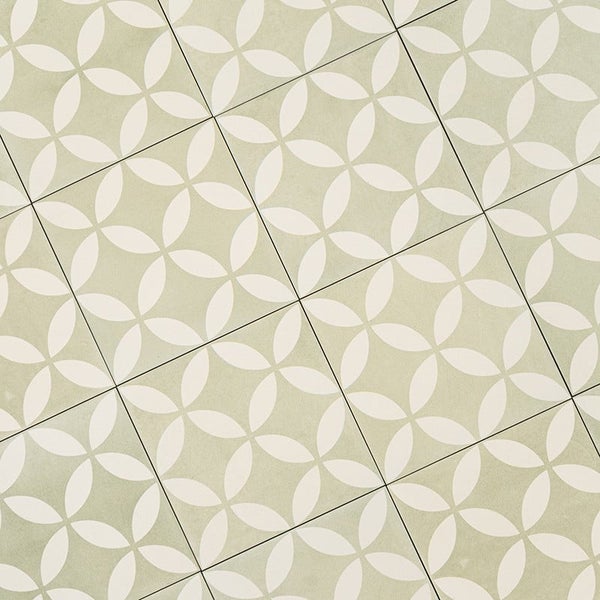 Quadratische Wand und Bodenfliesen mit einem geometrischen Muster aus sich überschneidenden Kreisen für den Innenbereich.
