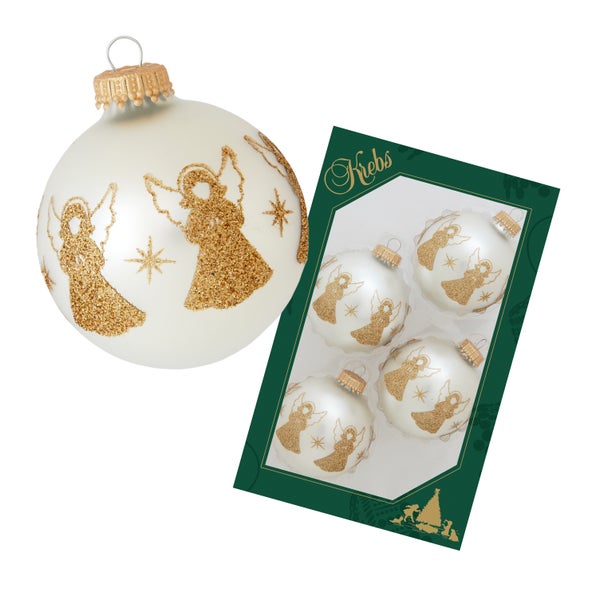 Sterling Silber 7cm Glaskugel mit Goldglitter-Banddekoration Engel, 4 Stck., Weihnachtsbaumkugeln, Christbaumschmuck, Weihnachtsbaumanhänger
