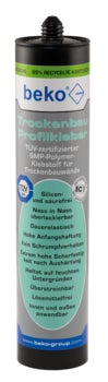 Beko Trockenbau Profilkleber in einer Kartusche aus 85 Prozent Recyclingmaterial, TÜV-geprüfter SMP-Polymer Klebstoff für Trockenbauwände.