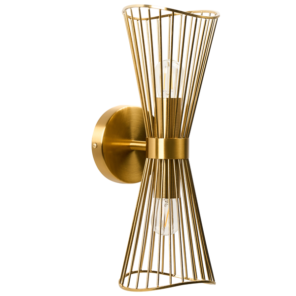 Goldfarbene Wandleuchte mit zwei Lampen und Metallgestell