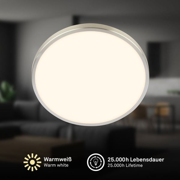 Runde LED Deckenleuchte mit warmweißem Licht und einer Lebensdauer von 25000 Stunden.