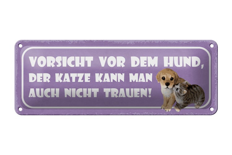 Blechschild Spruch 27x10cm Vorsicht Hund Katze kann auch Dekoration