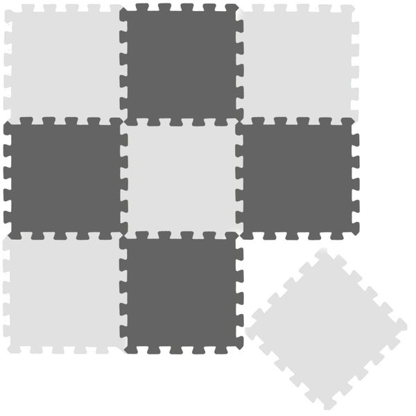 Set aus quadratischen Steckmatten aus Schaumstoff mit Zahnprofil in kariertem Muster für Bodenbeläge
