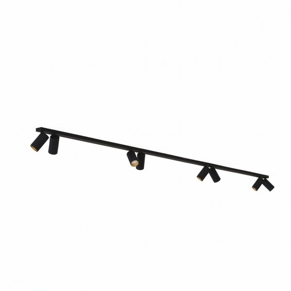 Schwarzes Schienensystem mit mehreren verstellbaren LED Spots zur Deckenbeleuchtung