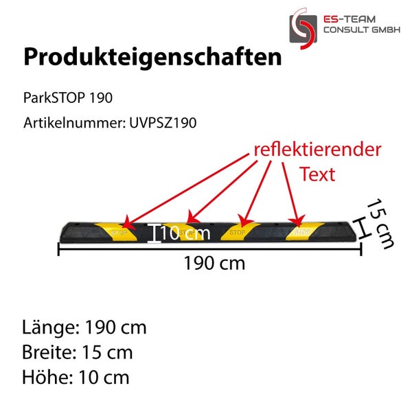UvV PARKSTOP -Radstopper Fahrzeugstopper Parkplatzbegrenzer + STOP reflektierend / 1.100 mm schwarz