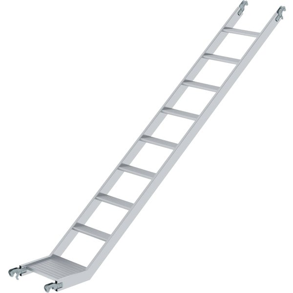 Alu-Einhängeleiter mit Haken und geriffelten Stufen aus Aluminium.