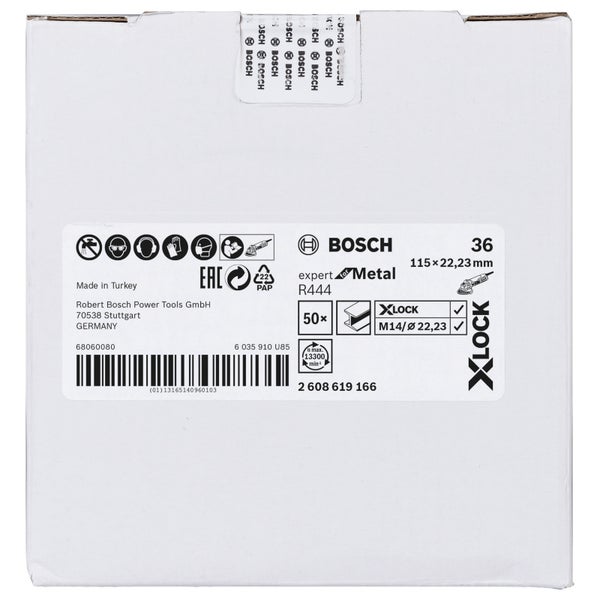 Bosch 50x X-LOCK Fiberschleifscheibe R444 Expert for Metal 115 mm K 36 - 2608619166