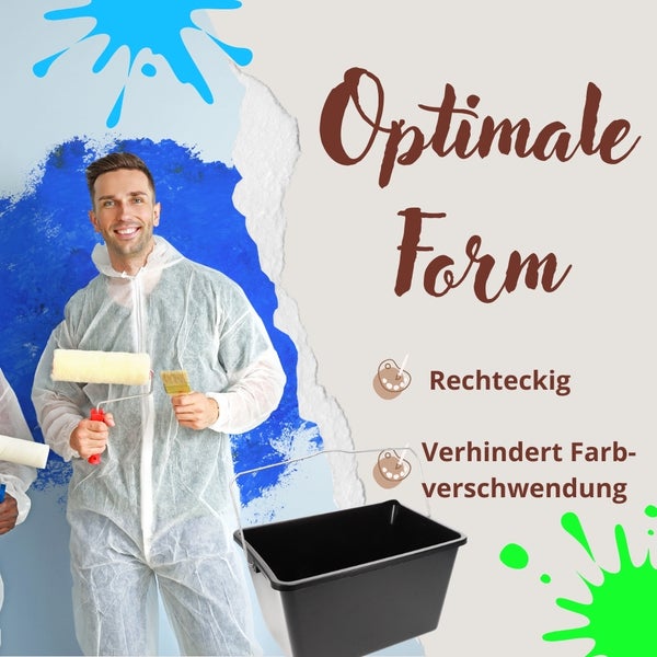 Farbeimer leer mit Ausgießer Skala Eckig Kunststoff Misch Maler Eimer Kübel 12 L 3 Stück
