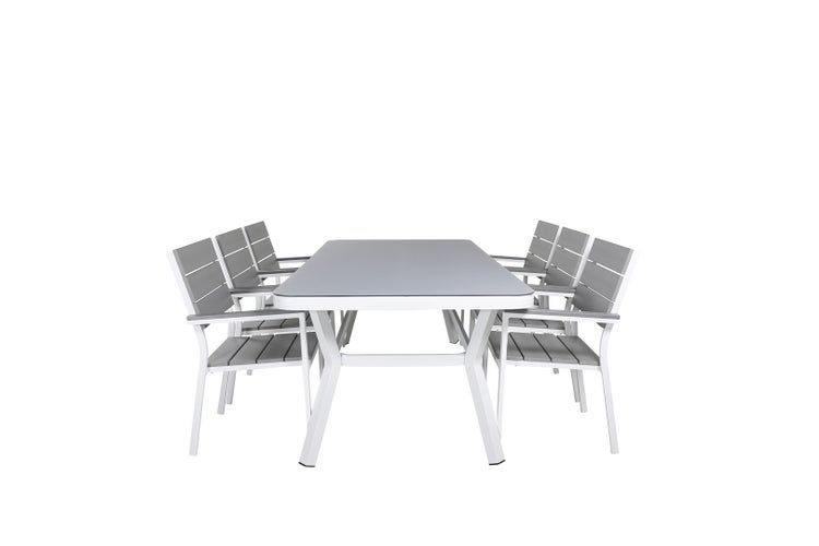Virya Gartenset Tisch 100x200cm und 6 Stühle Levels weiß, grau. 100 X 200 X 74 cm