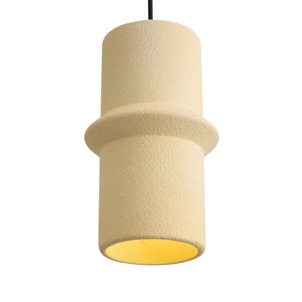 Moderne Hängeleuchte in zylindrischer Form mit strukturierter Oberfläche und zentralem Ring