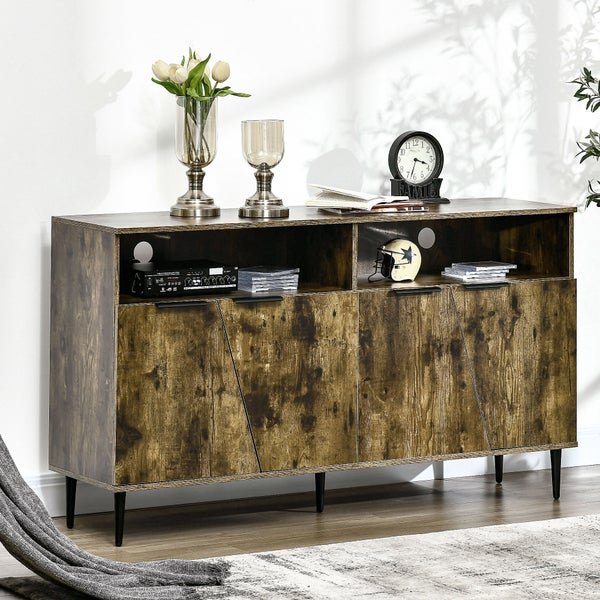 HOMCOM Sideboard Küchenschrank mit 2 Fächern und 2 Schränken Küchenmöbel Aufbewahrungsschrank im Industrie-Design Spanplatte Rustikales Braun+Schwarz 147 x 40 x 83 cm