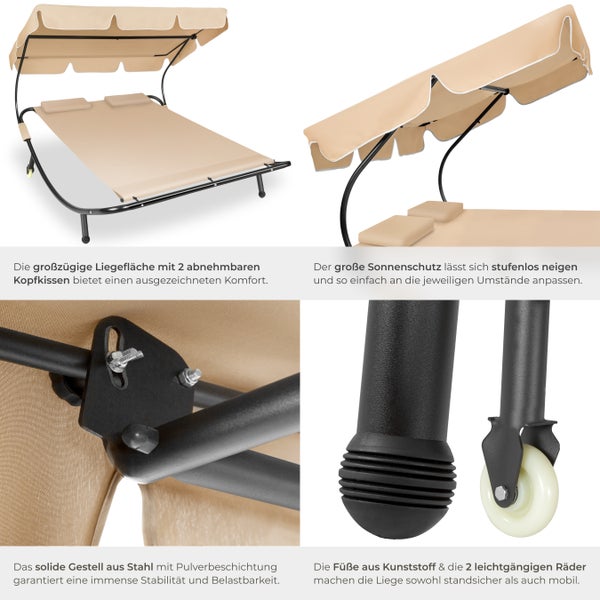 Gartenliege tectake Livorno 215 x 183 x 150 cm für 2 Personen schwarz/beige