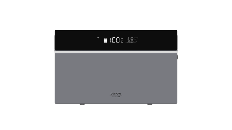 Conow CBE 2000 Pro Energiespeicher mit digitalem Display für Ladestand in Prozent, Solar und Netzeinspeisung.