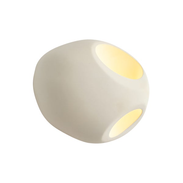 Moderne Wandleuchte in Kugelform aus Gips mit zwei Lichtauslässen für indirekte Beleuchtung