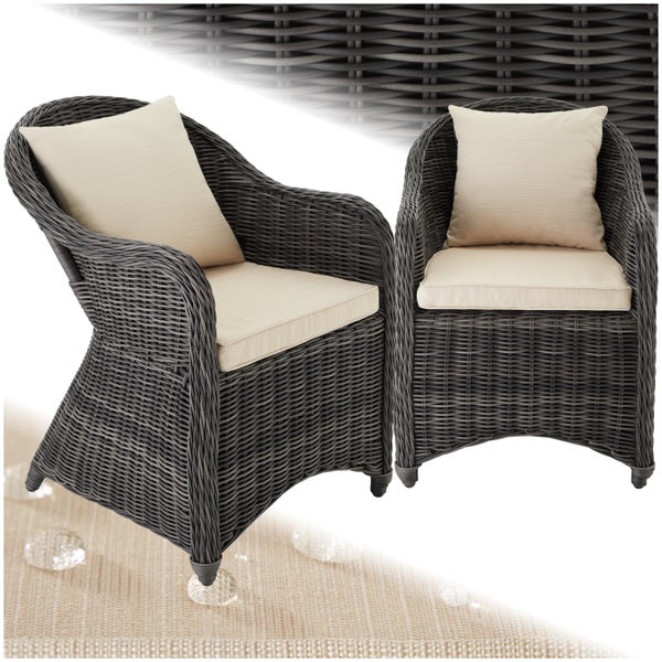 2er Set Rattansessel tectake  71 x 60 x 84 cm mit Aluminiumgestell grau
