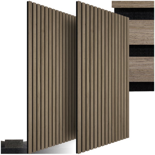 2er Set Akustikpaneele tectake Sonic Wall je 60 x 120 x 2,1 cm, Größe flexibel anpassbar Holzoptik in Eiche dunkel