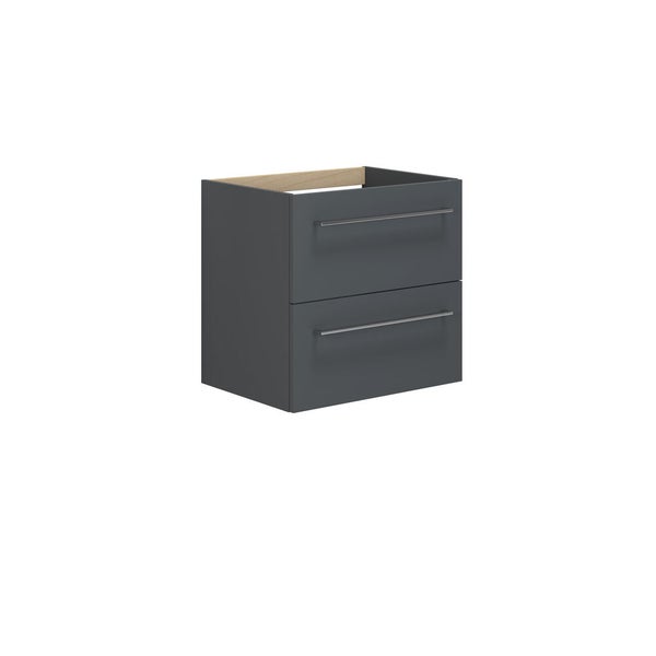 Wandhängender Waschtischunterschrank mit zwei Schubladen und Metallgriffen in modernem Design