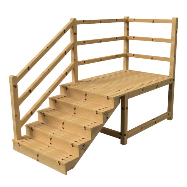 Holzterrasse mit Treppe und Geländer