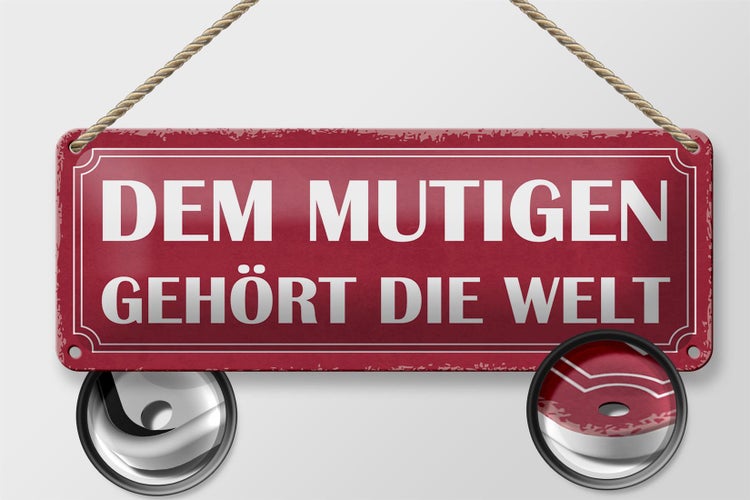 Blechschild Spruch 27x10cm dem mutigen gehört die Welt Dekoration