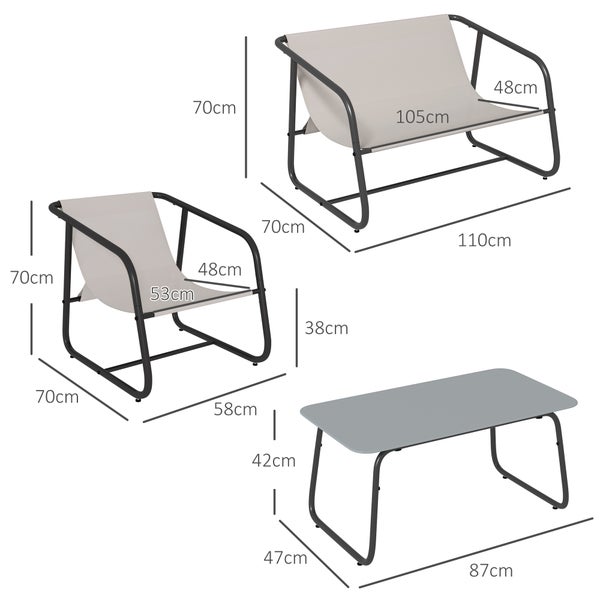 Outsunny 4-tlg. Gartenmöbel-Set, 110L x 70B x 70H cm, Stahl, Mesh, weiß