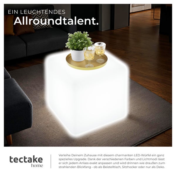 tectake Luminous Cube Leuchtwürfel Luminous Cube, LED, mit Fernbedienung  Belastbarkeit 100 kg, inkl. Erdspieß weiß