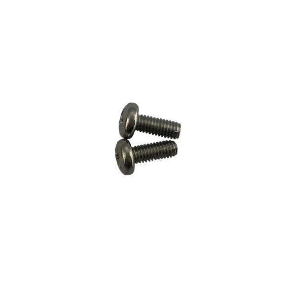 Zwei Metallschrauben mit Linsenkopf und Kreuzschlitz.
