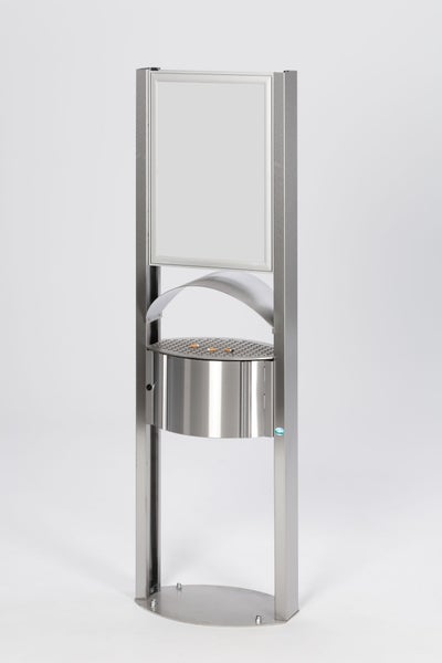 PROREGAL Robuster Standascher Mit Schutzdach Werbefläche Für Aussenbereich 15 Liter HxBxT 180 x 58 x 35 cm Edelstahl