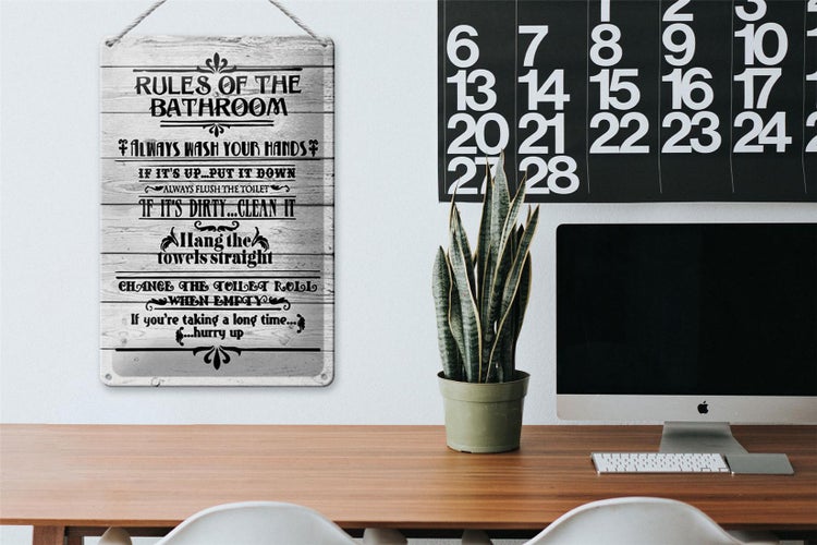 Blechschild Spruch 20x30cm rules of the bathroom wash hands
