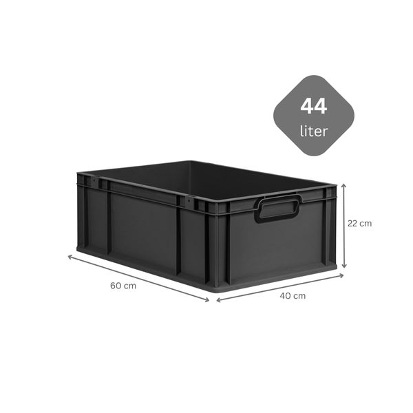 Eurobox NextGen Color, HxBxT 22x40x60cm, 44 Liter, Griffe schwarz geschlossen, Verstärkter Boden, Schwarz, Eurobehälter, Transportbox, Transportbehälter, Stapelbehälter