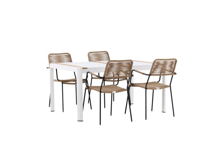 Togo Gartenset Tisch 90x150cm weiß, 4 Stühle Lindos braun. 90 X 150 X 75 cm