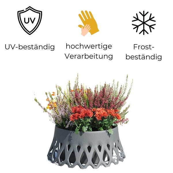 Grabschale mit Selbstbewässerung und Wasserüberlauf Friedhof Grab Vase anthrazit Ø 40