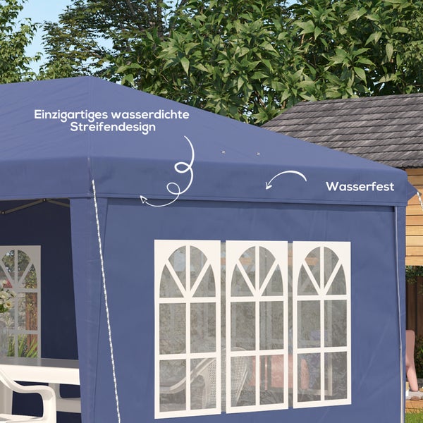Blauer Pavillon mit wasserdichtem Streifendesign und Fenstern