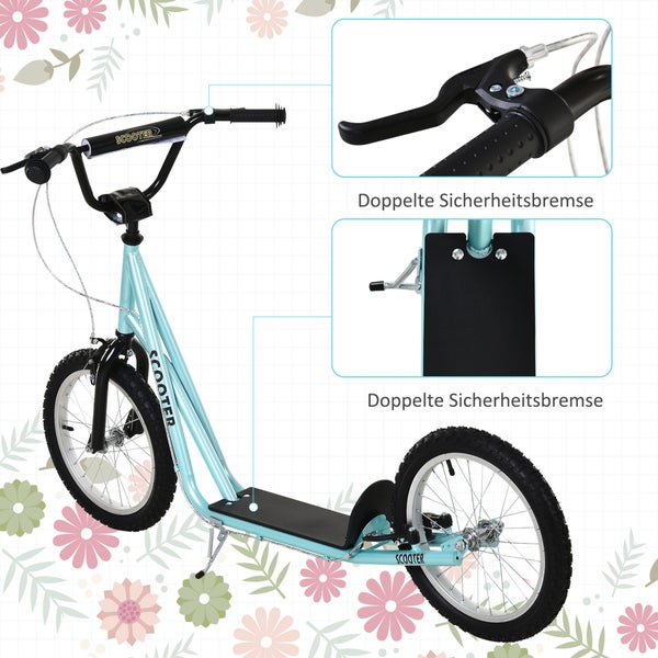 HOMCOM Kinderroller, 139L x 58B x 90-96H cm, Stahl, Aluminium, Gummi, Blau