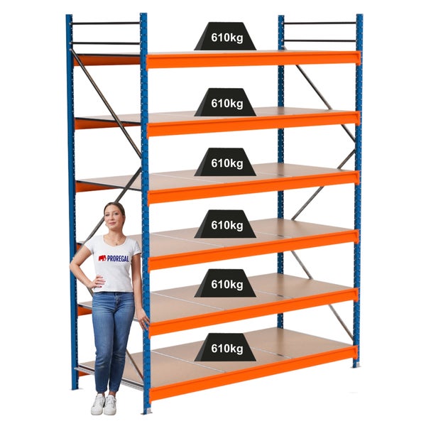 Regal mit sechs Ebenen und einer Traglast von 610 Kilogramm pro Ebene