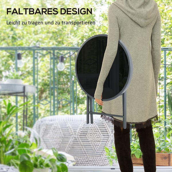 Outsunny Beistelltisch klappbar, Klapptisch aus Glas, kleiner Campingtisch, runder Sofatisch Balkontisch für Balkon Terrasse Wohnzimmer Büro, 45 x 45 x 50 cm, Schwarz