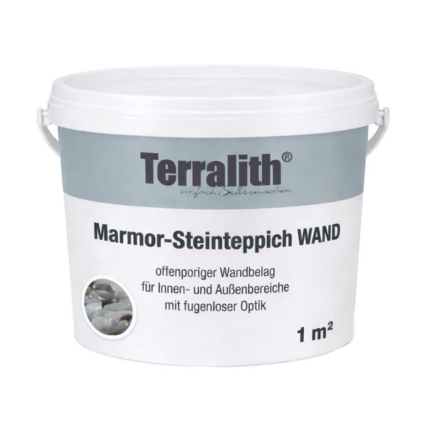 Terralith Marmor-Steinteppich für die Wand, offenporiger Wandbelag für innen und außen, fugenlose Optik, Ergiebigkeit für 1 Quadratmeter.