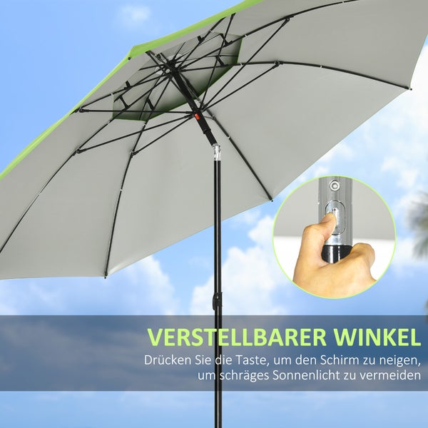 Outsunny Sonnenschirm, Ø185 cm Strandschirm mit UV-Schutz, Marktschirm mit Doppeldach, 8 Streben, Terrassenschirm mit Tasche für Garten, Balkon, Stahl, Grün