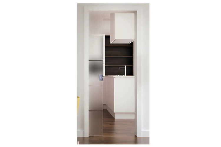 Glastürblatt satiniert klaren Streifen 610x2110mm mit Schlossbohrung passend für ClassicPocket