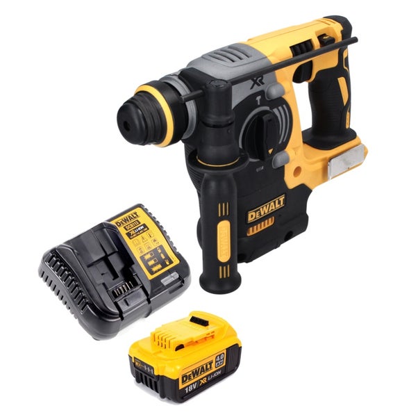 DeWalt Akku-Bohrhammer mit 18 Volt Akku, Ladegerät, Zusatzhandgriff und Tiefenanschlag