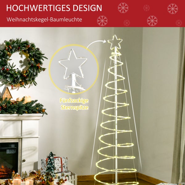 Outsunny LED Spiralbaum Weihnachtsbaum mit 135 Mini-Lichtern Christbaum Lichterbaum für Innen und Außen Weihnachtsdekoration PP-Kunststoff Metall Weiß Ø55 x 183 cm