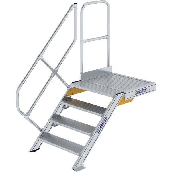Günzburger Steigtechnik Treppe mit Plattform 45° Stufenbreite 800 mm 4 Stufen Aluminium geriffelt - 600444