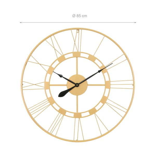 WOMO-DESIGN | Große Wanduhr Stockholm Ø85 cm rund, Unikat, handgefertigt aus Eisen, im Vintage-Stil, Altgold mit Großen römische Ziffern, Lautlos, ohne Tickgeräusche, Dekouhr Dekorative Uhr Design Uhr