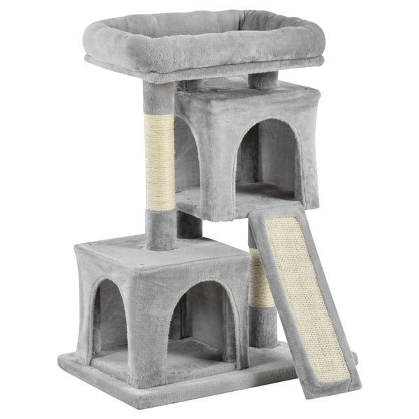 PawHut Kratzbaum 83 cm Kleiner Katzenkratzbaum mit Sisalsäulen, Katzenkratzbaum, Katzen Kletterbaum, Katzenbaum, Katzenmöbel Spielbaum für kleine Katzen, Hellgrau