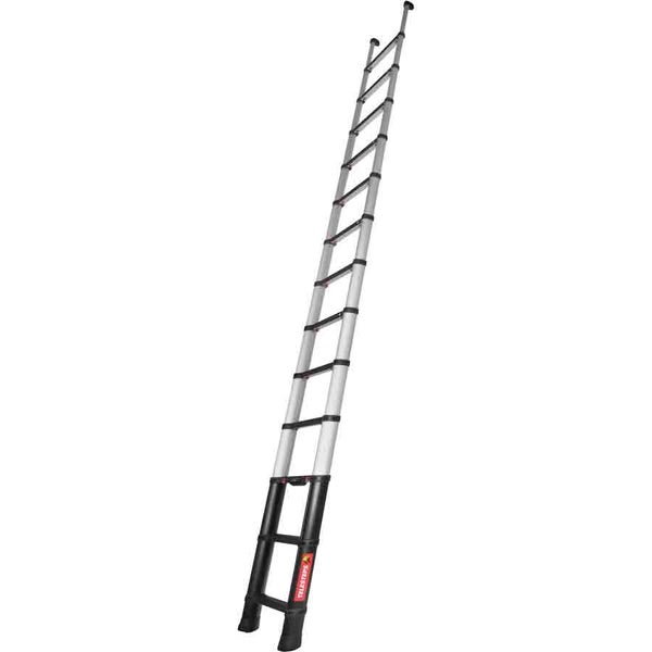 Ausgezogene Teleskopleiter aus Aluminium und schwarzem Kunststoff von Telesteps.