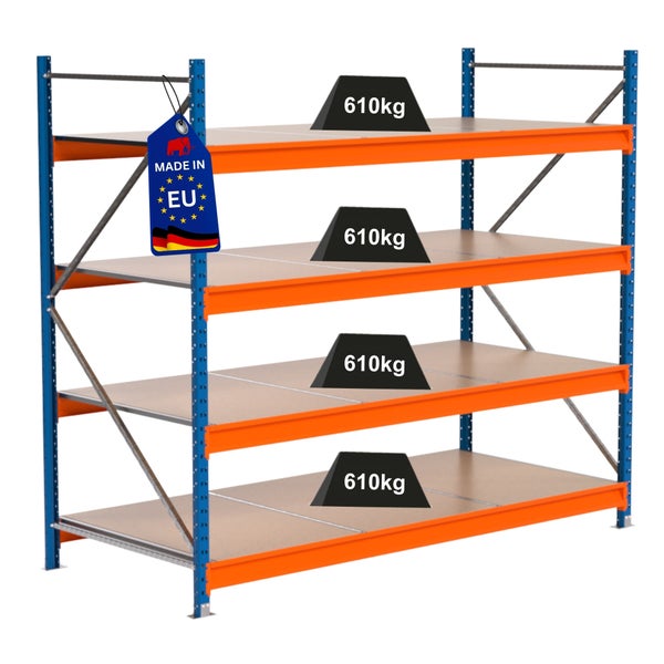 Regal mit vier Ebenen und maximaler Traglast von 610 Kilogramm pro Ebene, Hergestellt in der EU