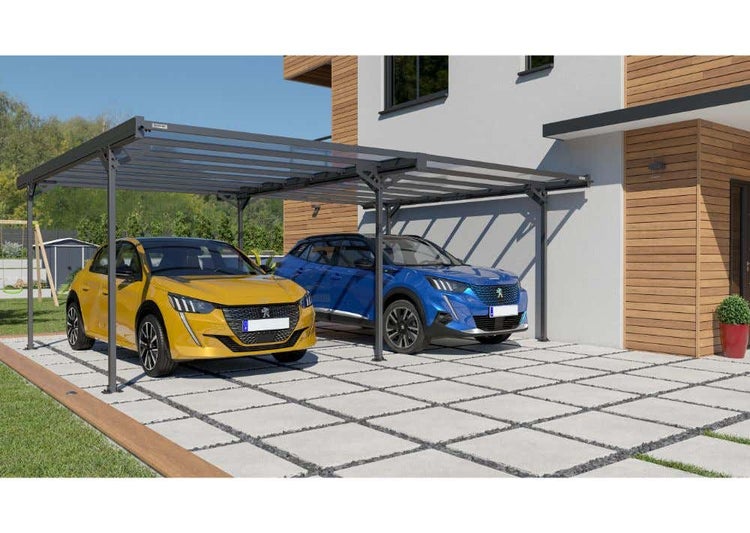 Terrando Doppelcarport Mistral Carport aus Metall in Grau, Unterstand Überdachung, Naturbelassen 6x5m