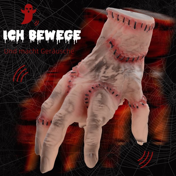 HOMCOM 21cm Halloween Dekoration Realistisches Narbes Händchen mit Aktion-und Soundfunktion, Gruselrequisiten Dekorationen, Horror-Requisiten Geeignet für Halloween und Cosplay
