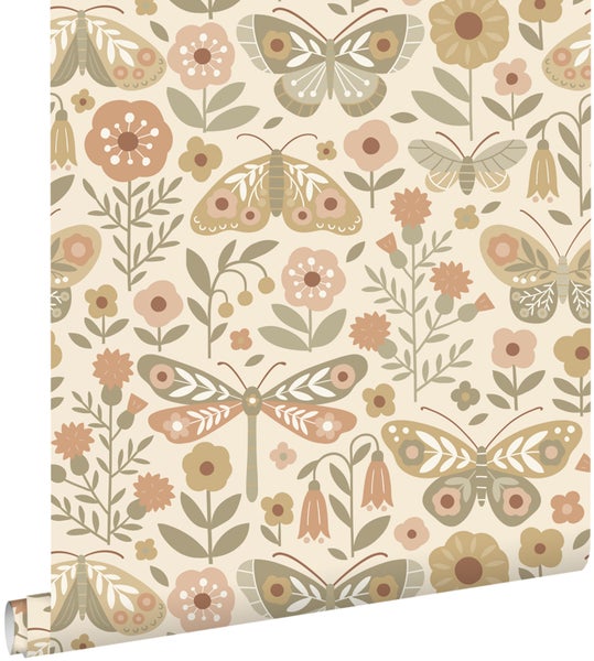 Tapetenrolle mit floralem und Schmetterlingsmuster