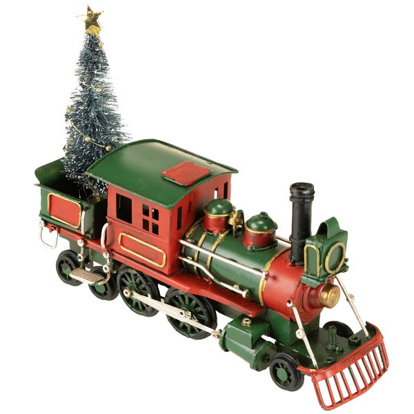 Dekorative Eisenbahn mit Weihnachtsbaum als Weihnachtsschmuck